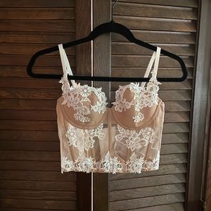 Victoria’s Secret nude bustier with white floral lace